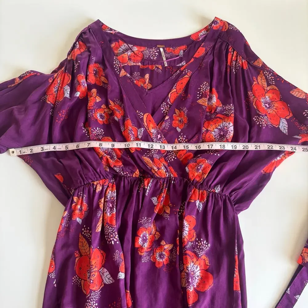 Free People Tuscan Dream Long Sleeve Tunic Boho Purple Floral Print Womens Small